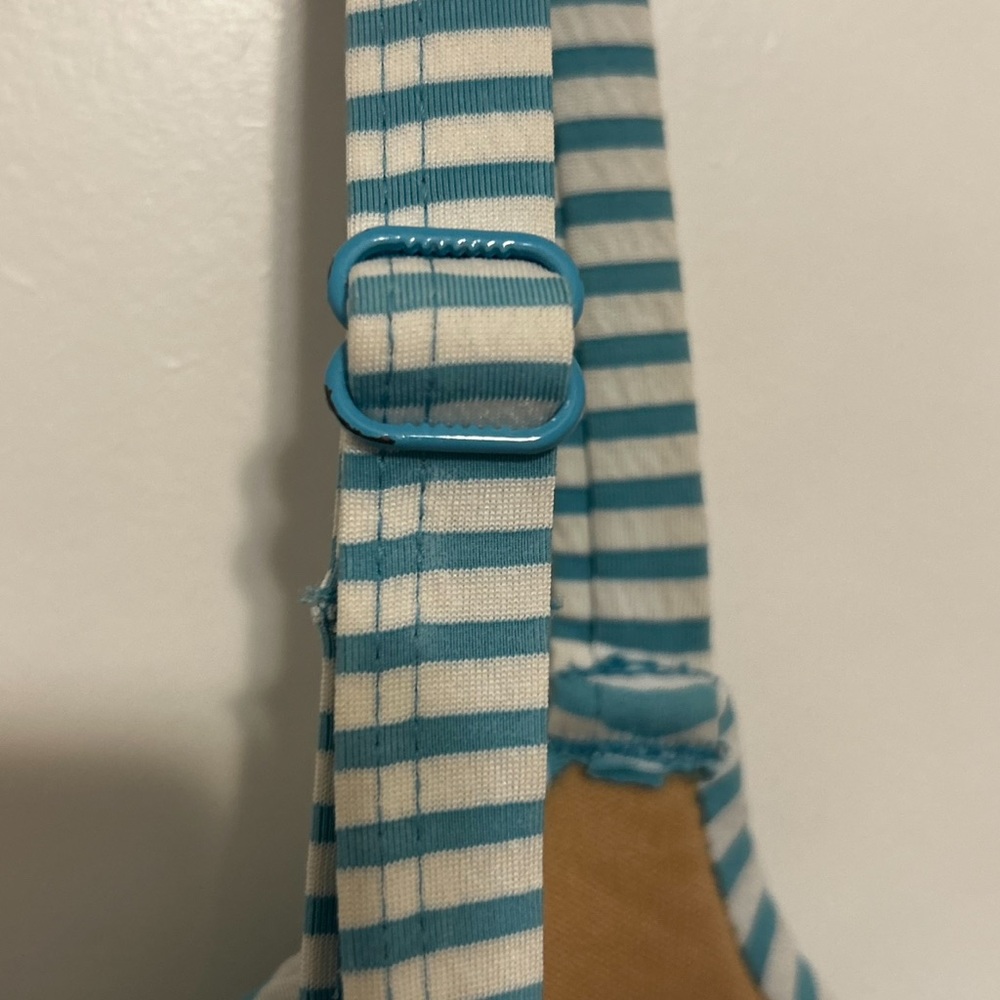 Cacique Swim Balconette Tankini Top 40D Blue White Striped Seersucker Underwire - Picture 11 of 12